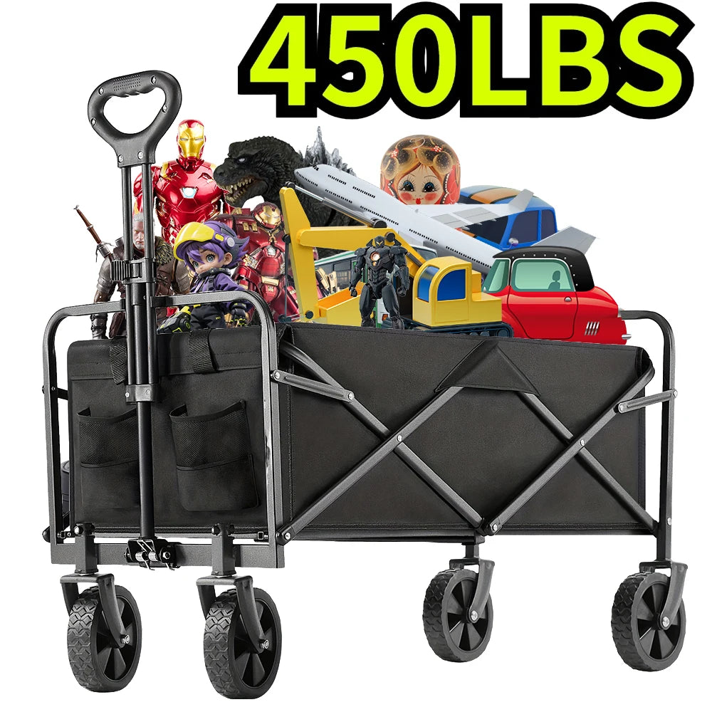 Foldable cart, Foldable trailer on wheels, Foldable trailer, Large capacity portable trailer, For shopping, sports, camping, gar