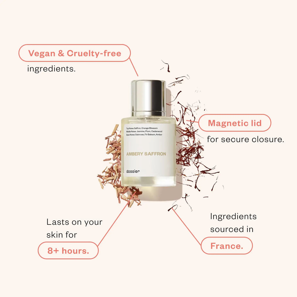 Dossier Ambery Saffron Eau De Parfum Inspired By MFK's B.accarat R.ouge 5.40 - Vegan, Unisex Perfume Spray - 3.4 Fl Oz (100ml)