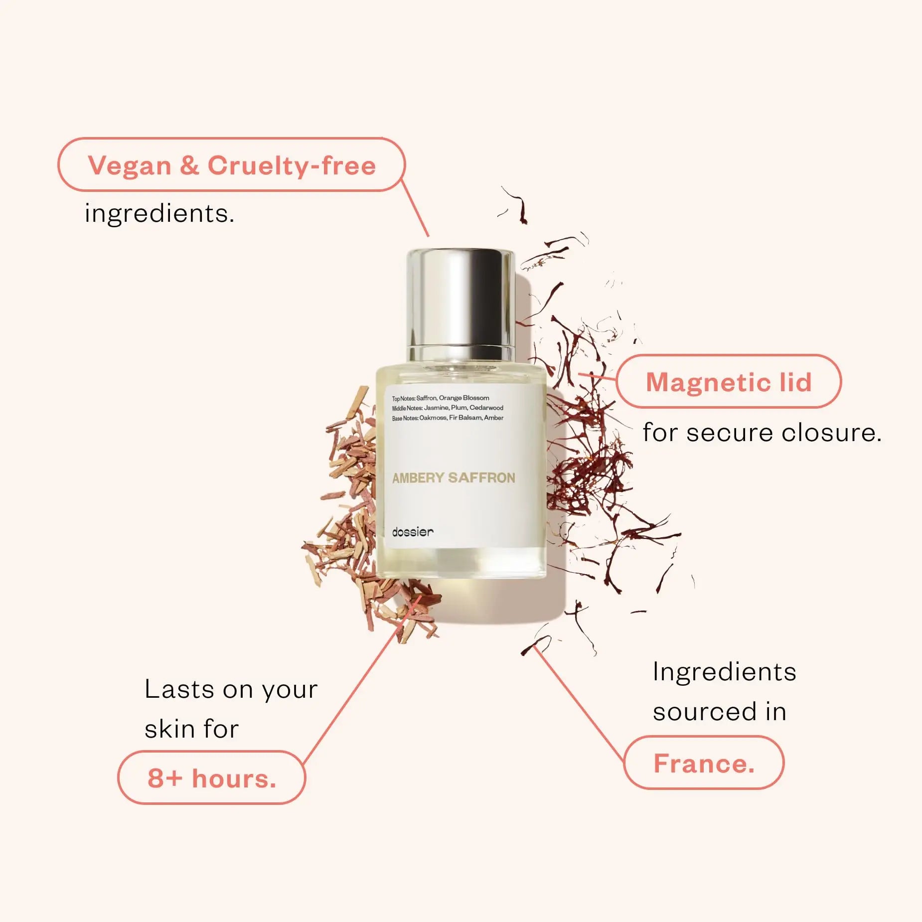 Dossier Ambery Saffron Eau De Parfum Inspired By MFK's B.accarat R.ouge 5.40 - Vegan, Unisex Perfume Spray - 3.4 Fl Oz (100ml)