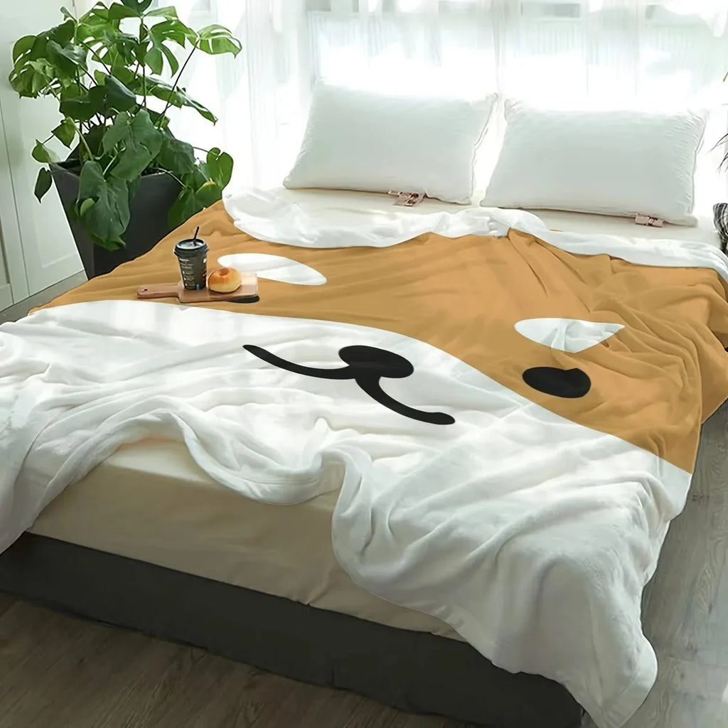 Cute Shiba Inu Face Flannel Blanket - Kawaii Pet Soft Cozy Throw for Sofa Bed Kids Room Gift