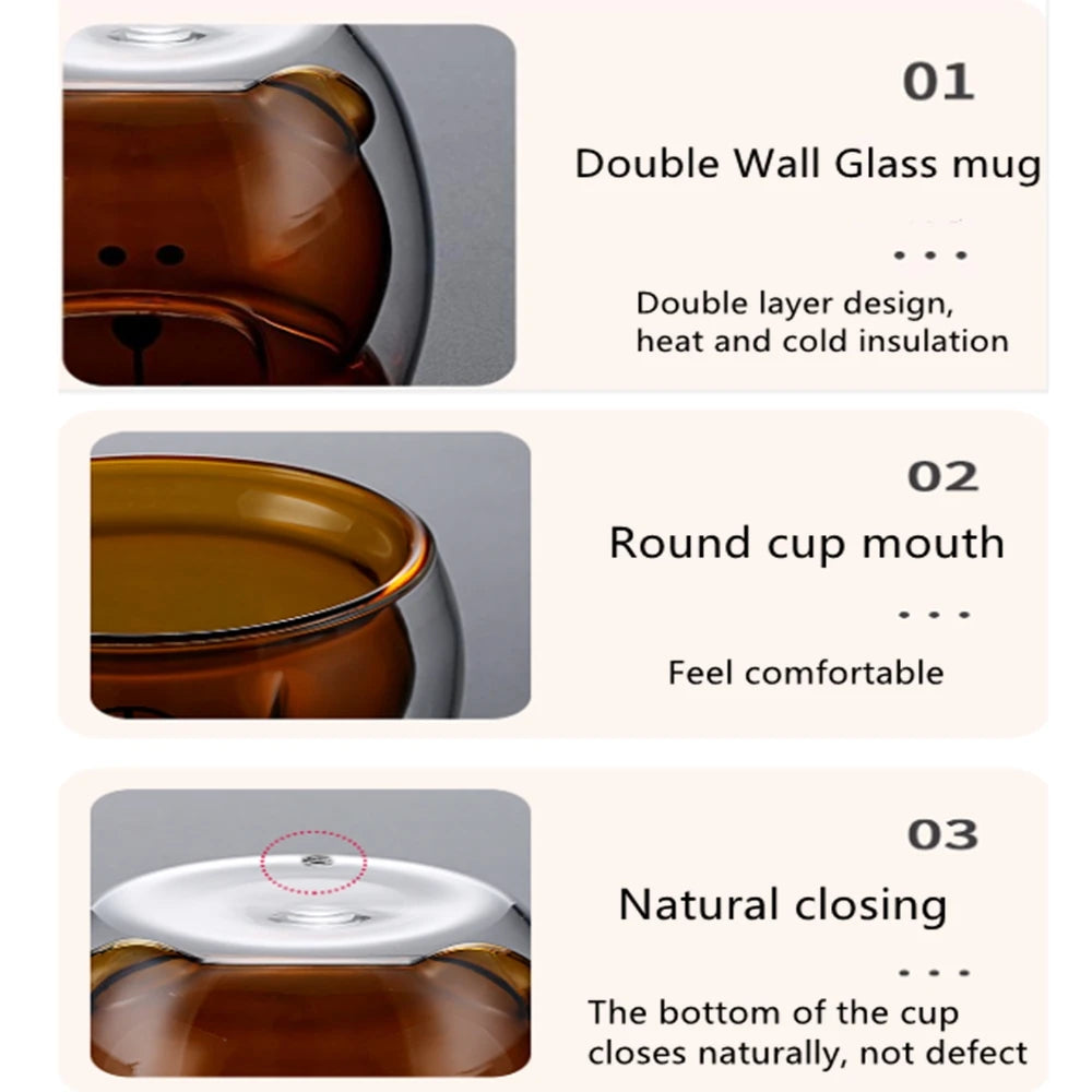 201-300ML Double Wall Glass mug Creative Cute Bear Coffee Mugs Milk Juice Tea Mug Cup Valentine's Day Child Lover Christmas Gift