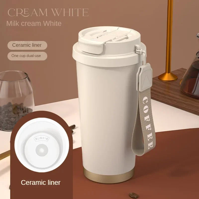 Large Capacity Ceramic Vacuum Flasks Reusable Double Wall Thermoses Stainless Steel Coffee Mug Insulated Cup Home Drinkware