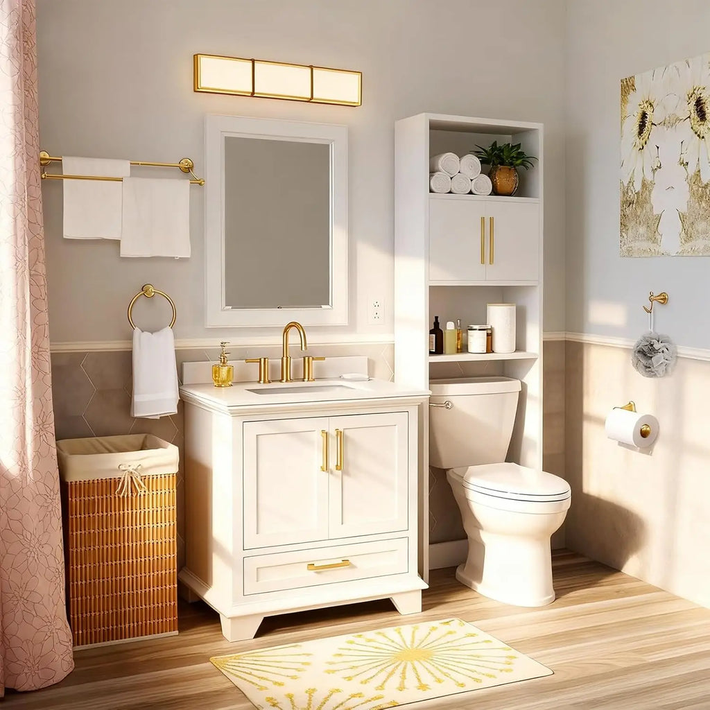 Antique Brass Bathroom Set: Adjustable Towel Bar, Toilet Paper Holder, Towel Ring & Robe Hook - Solid Brass, Rust-Resistant