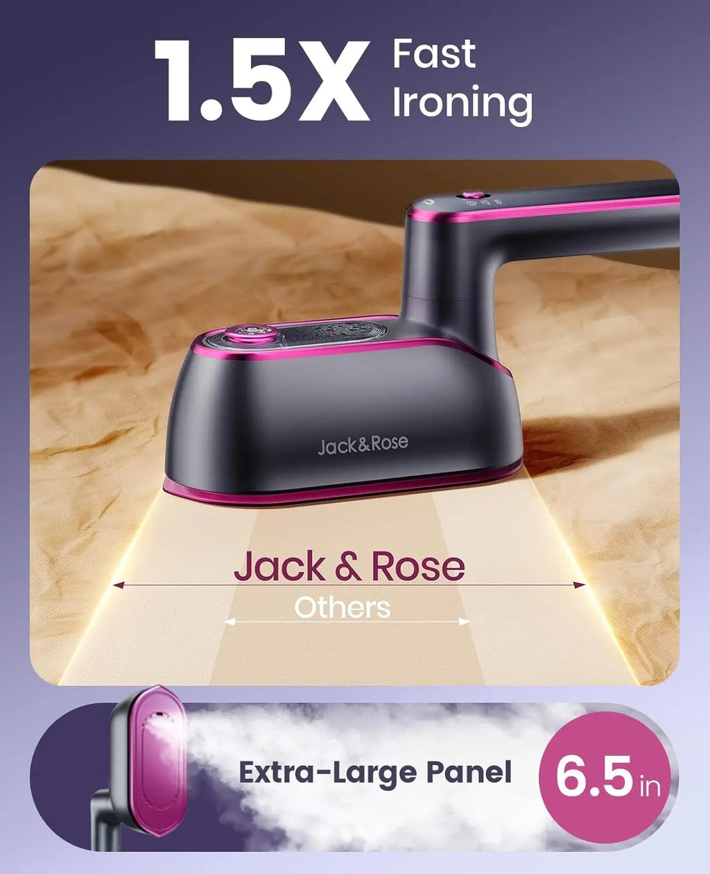 Jack & Rose Portable Travel Steamer Iron, 1200W, Fast Heat-Up, 8S, Ceramic Panel