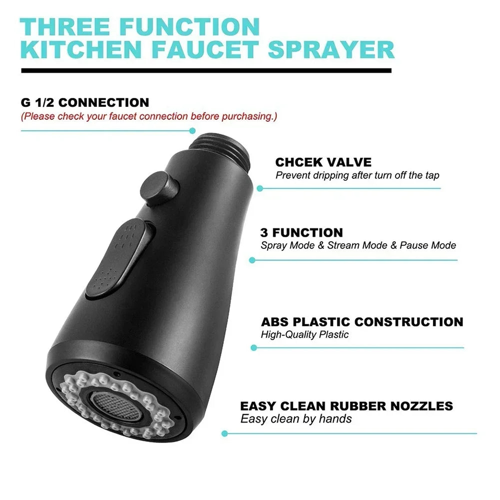 ABS Nozzle Sink Pull Out Sprayer Mixer Head Kitchen Faucet Spray Head Replacements 1/2 Inch Kitchen Basin Tap Sprayer Spout