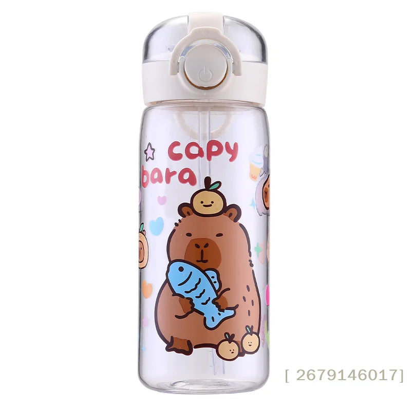 【YY26】Capybara Cartoon 400ml Portable Large-capacity Water Bottle Sport Fitness Straw Cups Student Plastic Water Cups
