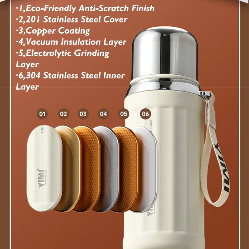 530/630ml Large Capacity Food Grade Material 304 Stainless Steel Portable Vacuum Thermal Insulation Tumbler Thermos Seal Cup