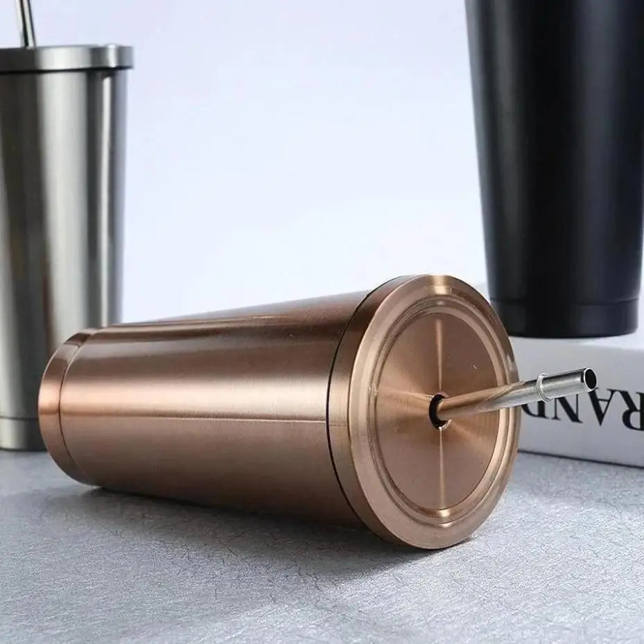 New Large Capacity Office Coffee Cup 304 Stainless Steel Straw Cup Portable Home Cooling Insulation Cups Covered Travel Car Cups