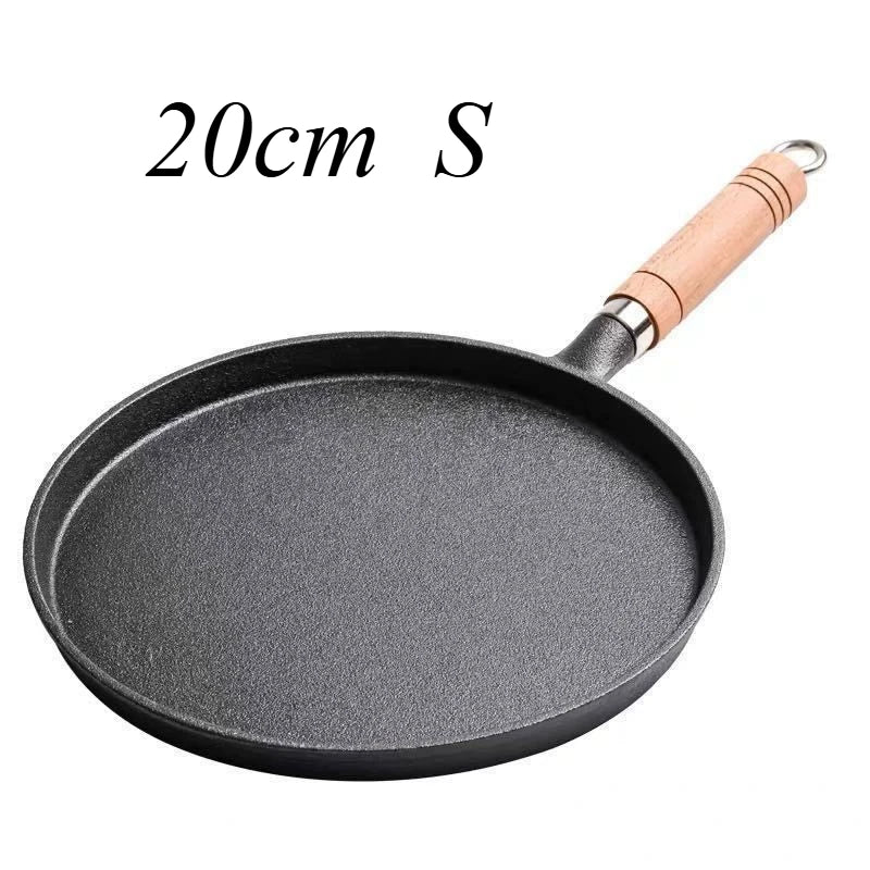 2026 Thick cast iron flat bottomed frying pan for grilling meat without coating and non stick frying steak and fried egg pan