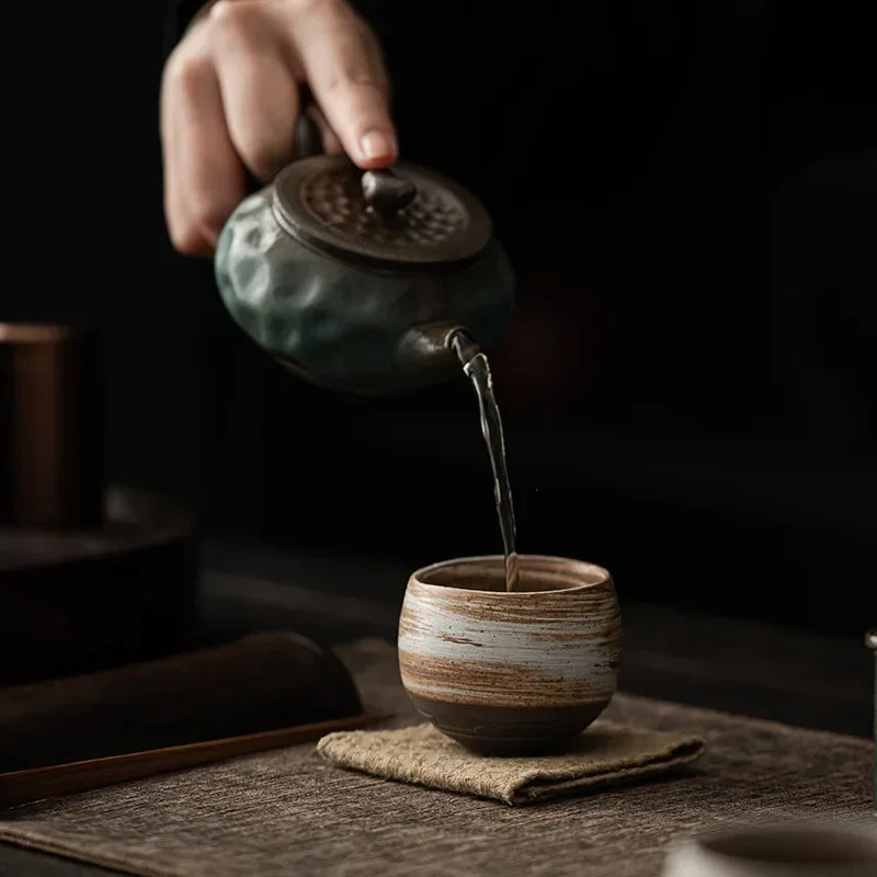 Japanese Handmade Rough Ceramic Tea Cup Kung Fu Tea Set Single Cup Antique Style Quiet Path Antique Craft Gift