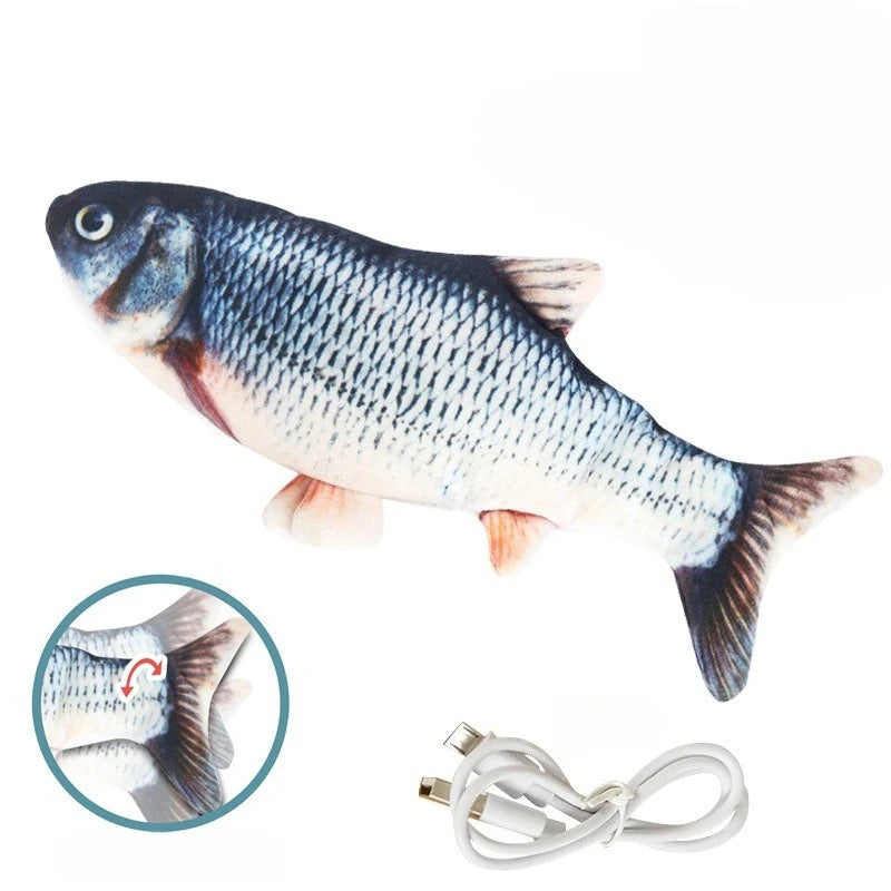 Cat Plush Electric Interactive Toy Imitation Grass Fish Shaped USB Kitten Chew Toy Teeth Cleaning Bite Resistant Cat Accessories
