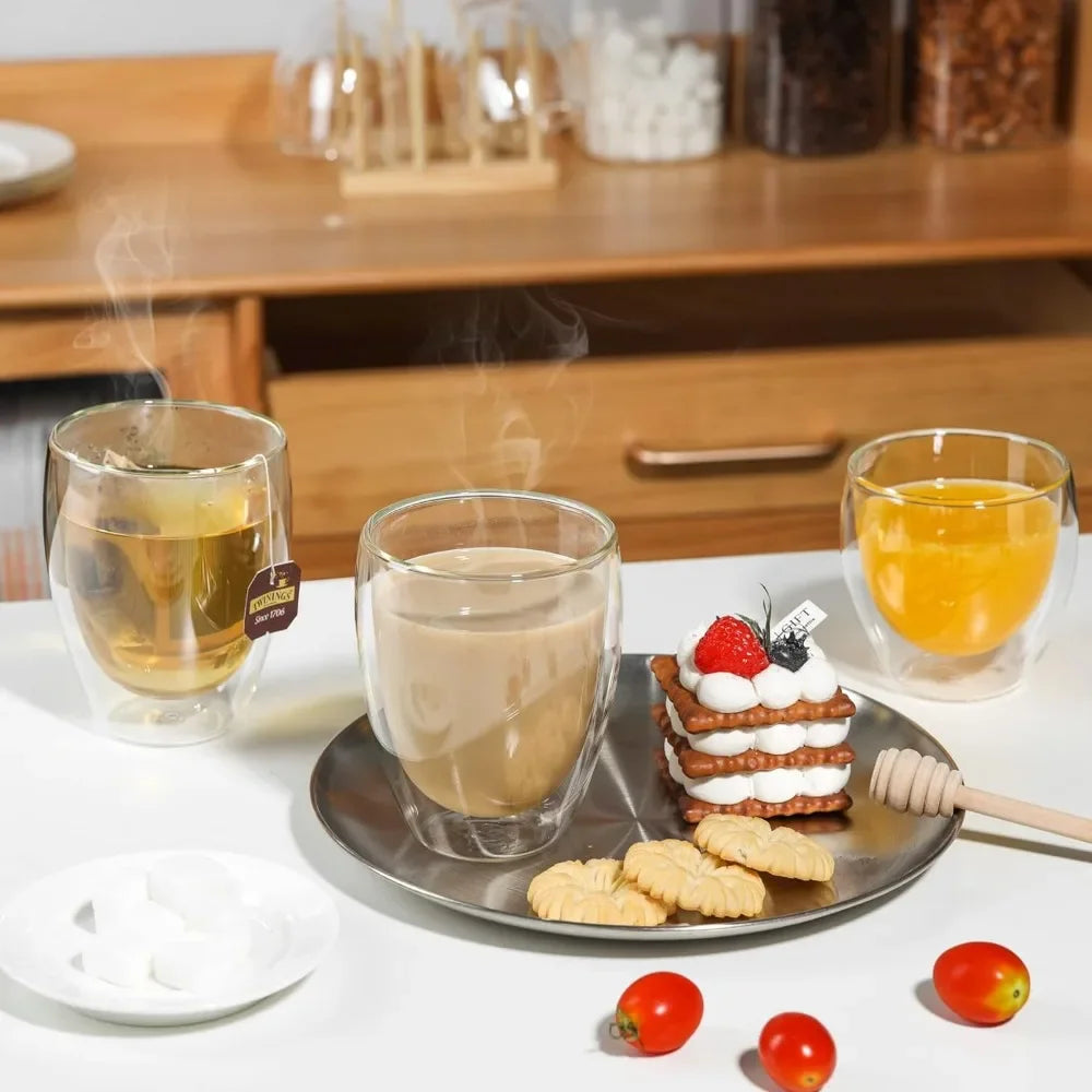 80/150/250/350/450ml 6pcs Double Wall Glass Coffee Mugs Insulated Layer Cups Set for Bar Tea Milk Juice Water Espresso Glass