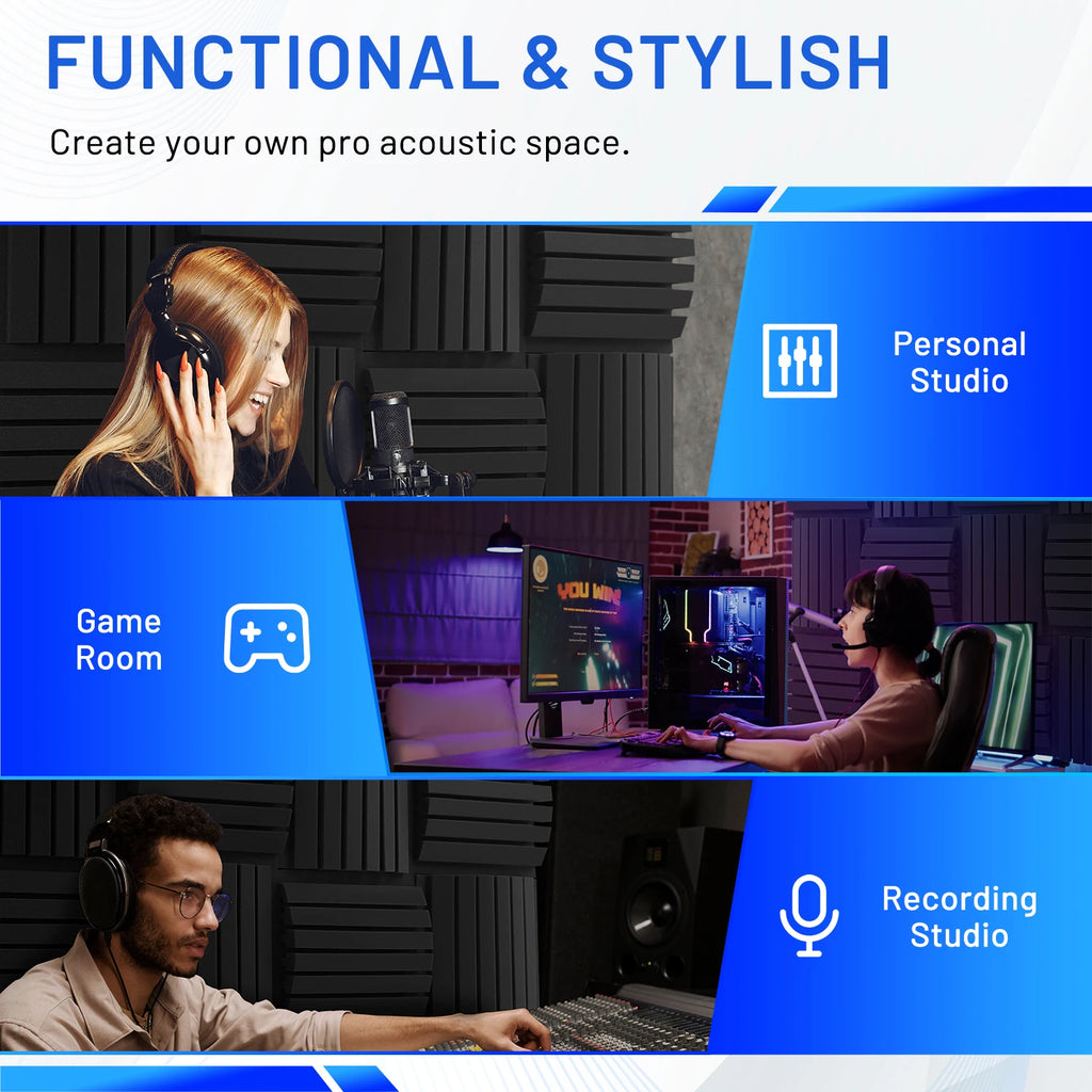 Curved Acoustic Foam 18 Pack 3-Layer Acoustic Panels Sound Insulation Sound-absorbing Soundproof Foam Wall Panel Home Acoustic