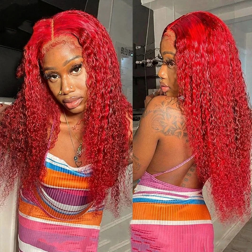 10-30 Inches #Red Deep Curly Wave Bundles Human Hair Weave Bundles Deal #99J Burgundy Red aColored Virgin Raw Hair Weave Bundles