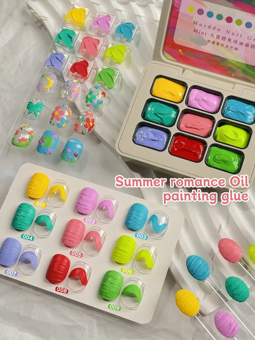 MORDDA 9pcs Summer Romance Oil Painting Glue Dopamine Color Suits, High Gloss Multi-Color Solid Gel Oil,Used For Nail Salons
