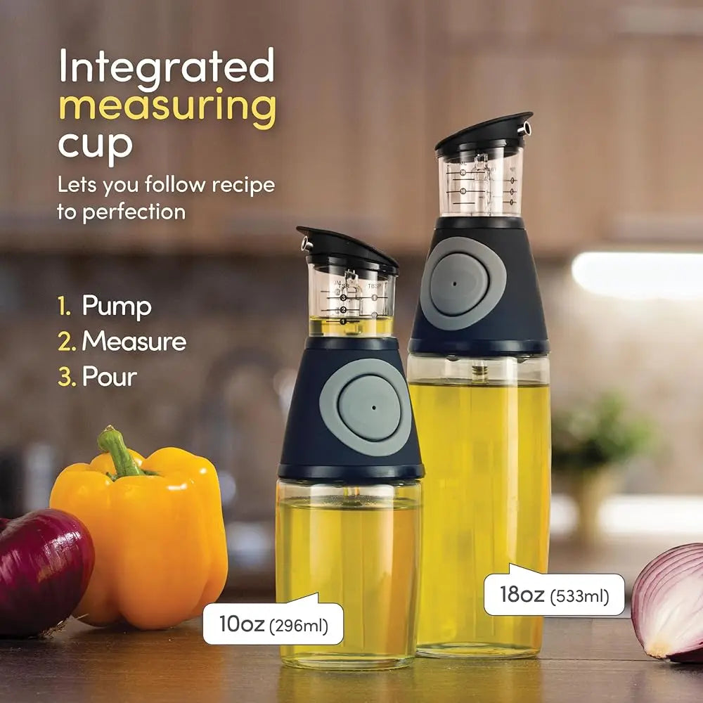 Olive Oil Dispenser Bottle With Pump - Oil Dispenser For Kitchen, Glass Oil And Vinegar Dispenser Set, Measured Cruet For