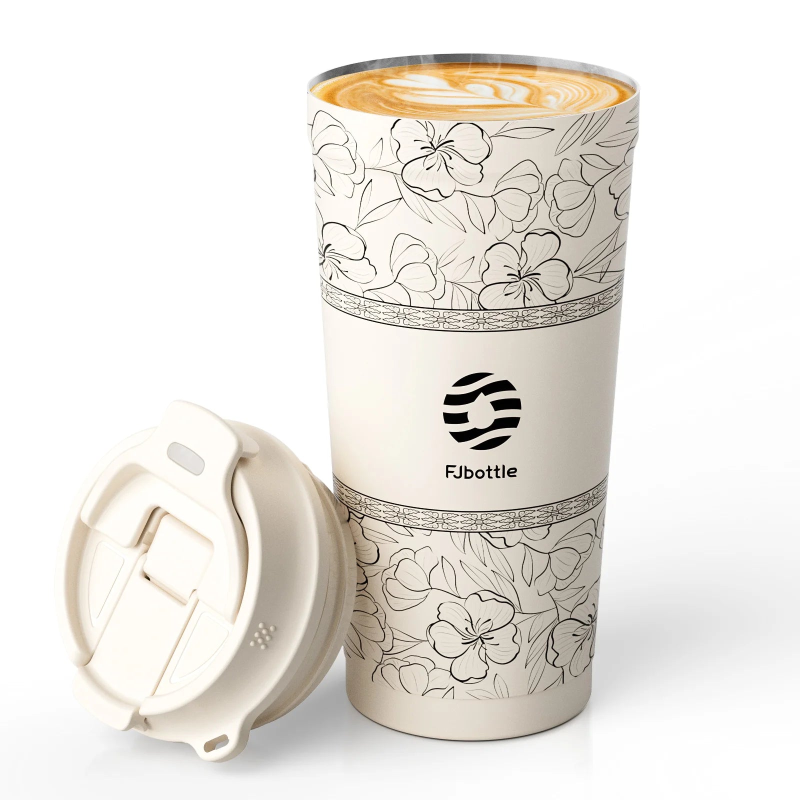 Fjbottle 500ml Flower Coffee Mug Stainless Steel Vacuum Flask Straw and Direct Drinking Insulated Tumbler Coffee Cup
