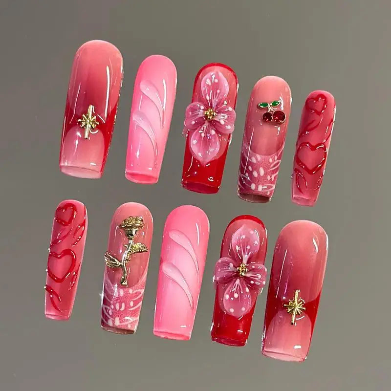 24Pcs Medium Long Square French Fake Nails Full Cover Wearable French Press on Nails for Women Mixed Size False Nails