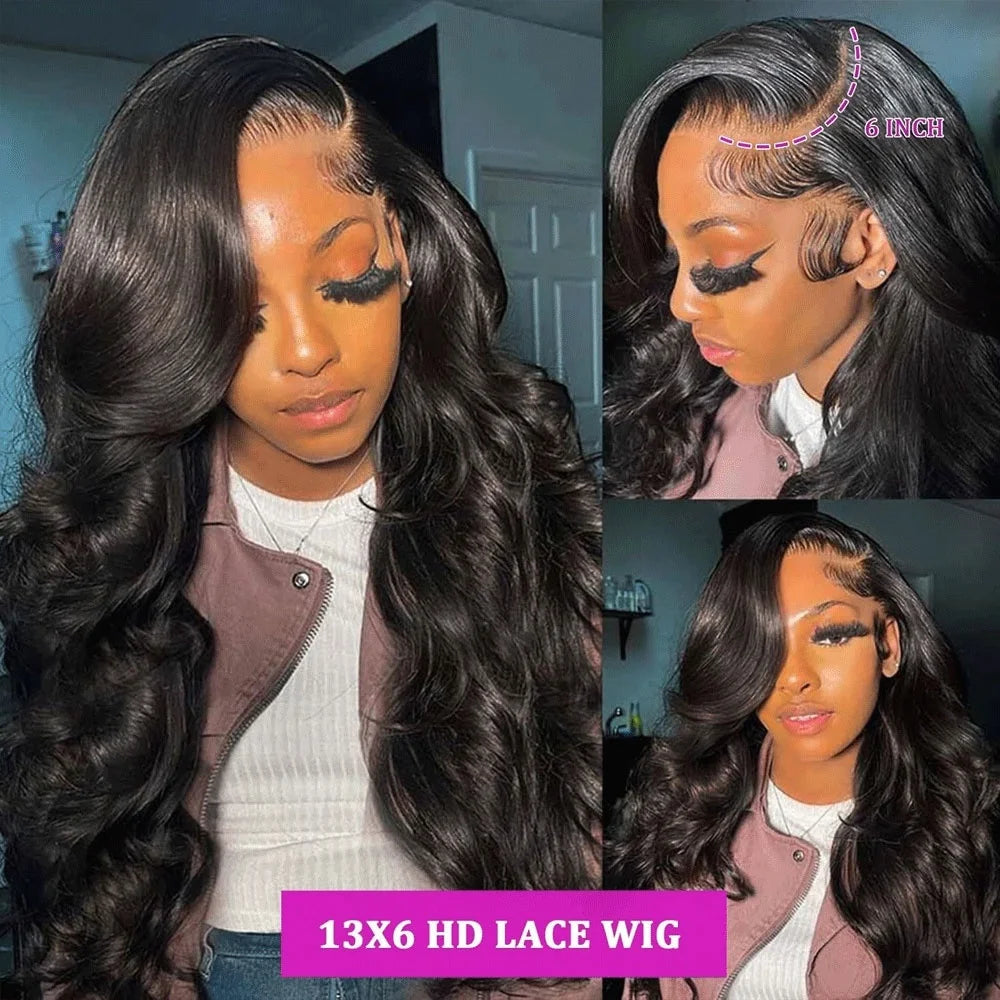 13x4 HD Lace Front Wig Body Wave Brazilian Human Hair Wigs Pre Plucked Body Wave 180 Density 13x6 Lace Frontal Wig Natural Color