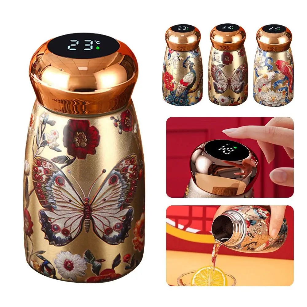 304 Stainless Steel Insulated Cup Leak-Proof 230ml Coffee Mug Chinese Style Temperature Display Vacuum Pocket Cup Outdoor