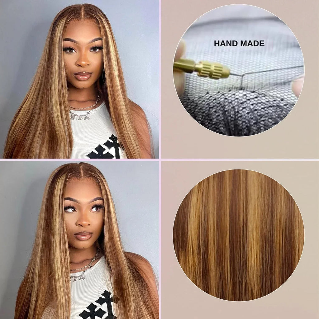 13X6 Ombre Honey Blonde Lace Frontal Wigs Highlight Bone Straight Hd Synthetic Ombre 613 Blonde Colored Front Wig For Women