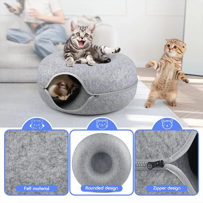 Donut Cat Bed Pet Cat Tunnel Toys Kitten House Basket Interactive Play Kitten Sports Equipment Cat Training Toy Cat House