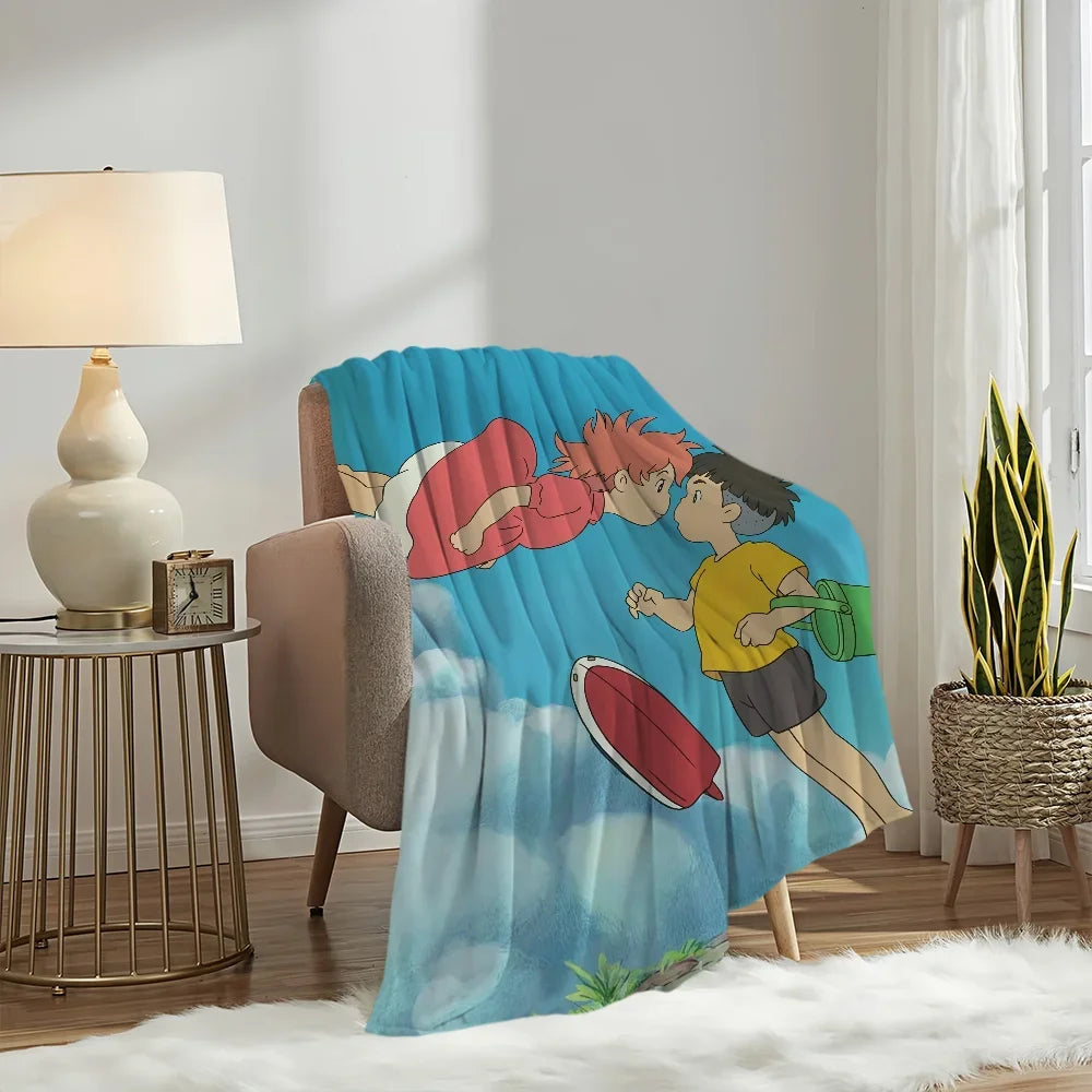 Blanket Plush Nap P-Ponyo Sofa Anime rug for Living Room Warm Cute Office Bedroom Film kawaii Birthday Home Travel Kid Gifts