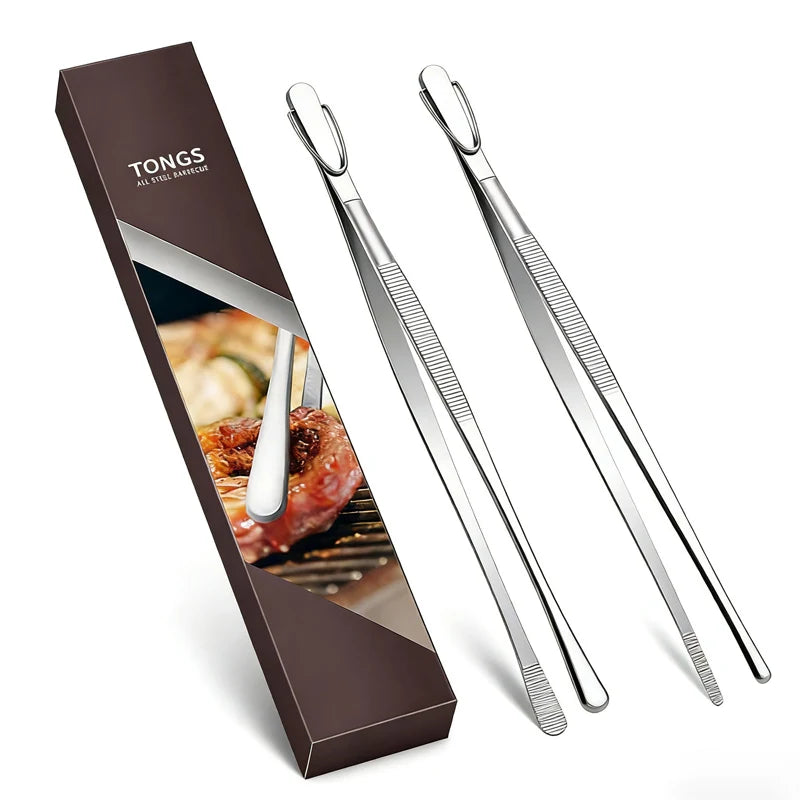 2pcs Tweezer Tongs Fine Tweezer Tongs Extra-Long 304 Stainless Steel Cooking Tweezers for Kitchen Food Cooking Sea Food and BBQ