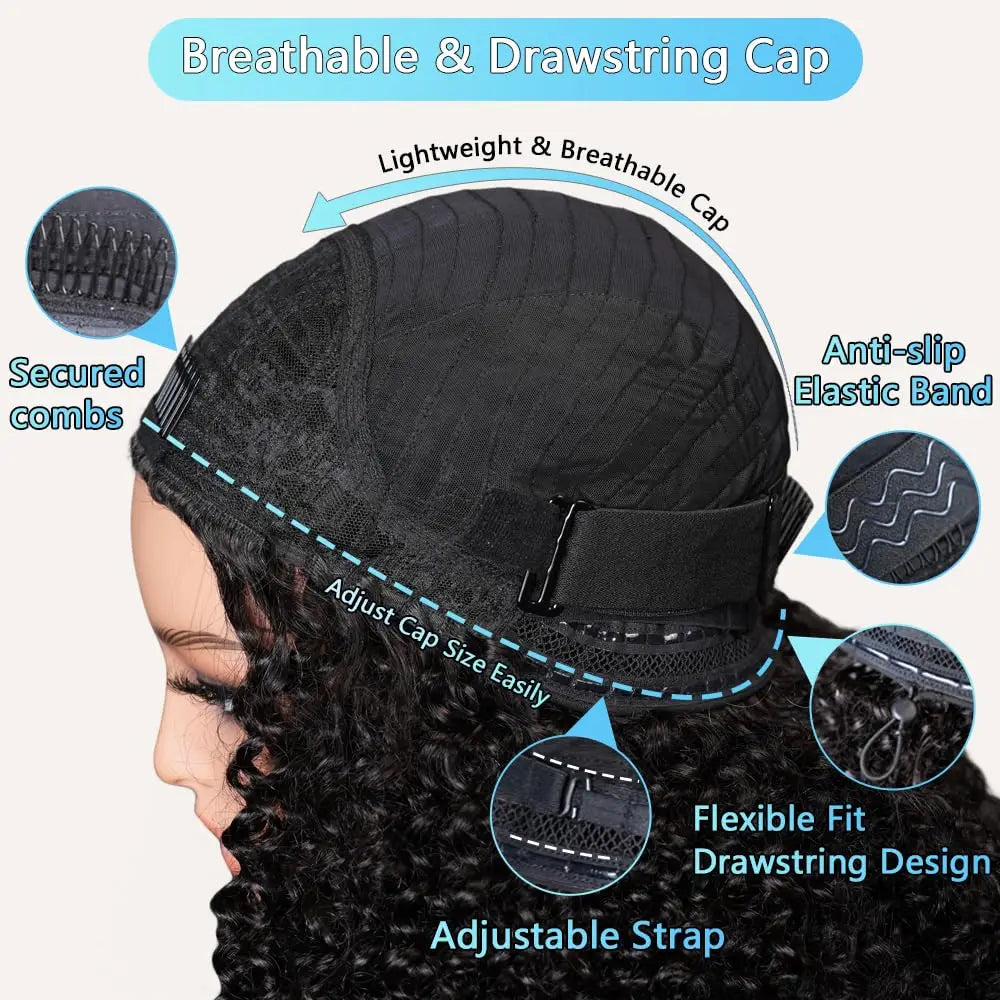 Kinky Curly Half Wig Human Hair 250 Density 3 In 1 Drawstring Seamless Flip Half Wigs Wear Go Glueless Wigs Human Hair 28 Inch C
