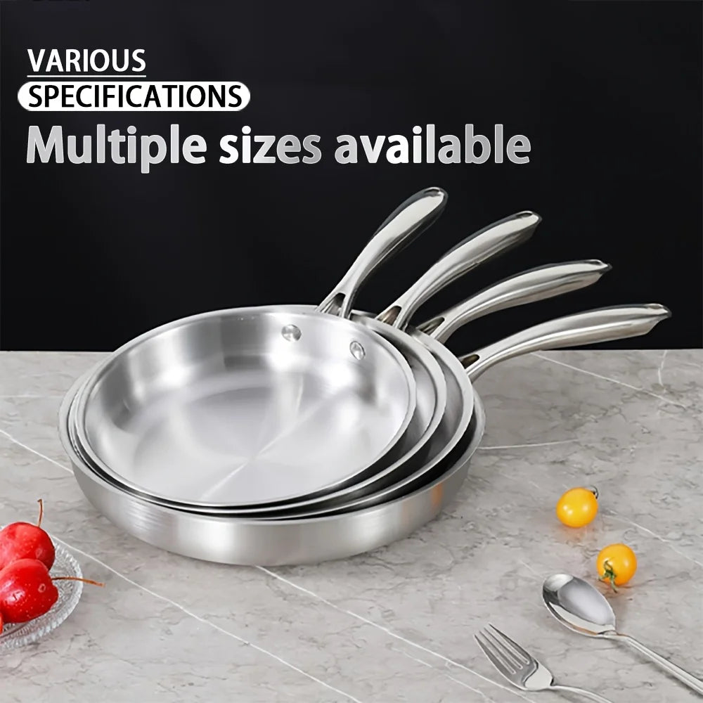 24/26/28cm Stainless Steel Non-Stick Skillet, Thick Bottom, No Coating, Compatible with Induction Cooktops and Gas Stoves