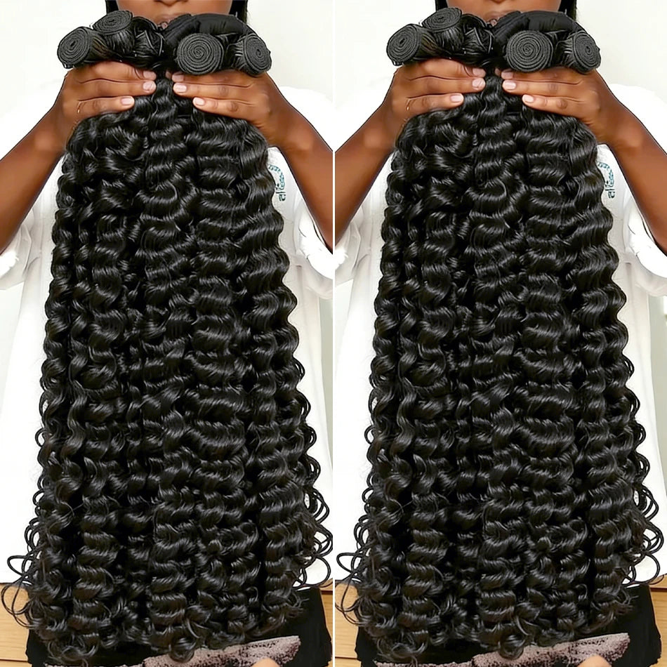 Deep Wave Human Hair Bundles Curly Human Hair Bundles Natural Black Unprocessed Brazilian Virgin Deep Curly Bundles For Women