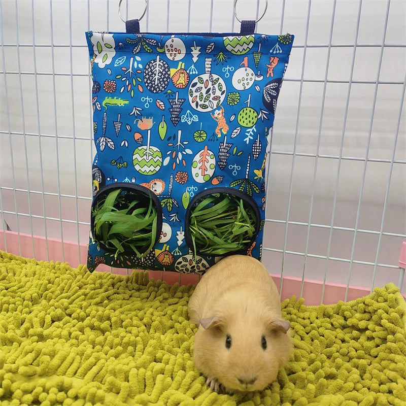 Hanging Hay Bag with hooks for Bunny Guinea Pigs Small Animal Feeder Rabbit Food Dispensers Bag Pet Feeding Bag 2/3 Holes