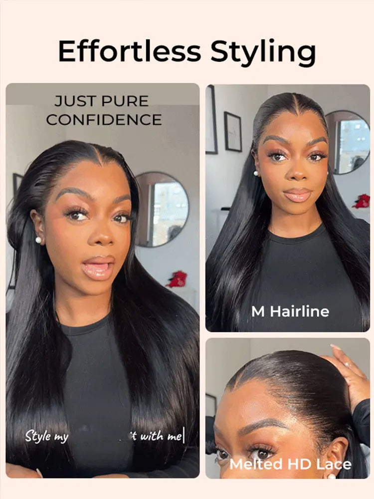 Widow's Peak M Hairline 13x6 HD Lace Front Wig 100% Human Hair Wig Silky Straight 13x4 HD Lace Frontal Wig Bleached Knots HD Wig