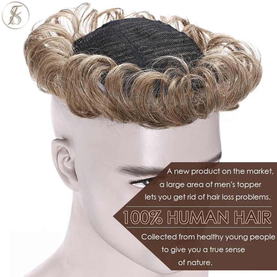 TESS Mens Hair Replacement System 35g Men Toupee 16x19cm Human Hair Wig Men Capillary Prothesis Male Clip In Hair Extensions