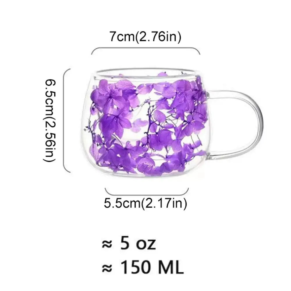 Juice Coffee Tea Cup Dried Flower Glass Cup Milk Mug with Handle Double Wall Mug Heat Resistant 150ML Clear Glass Cup Household