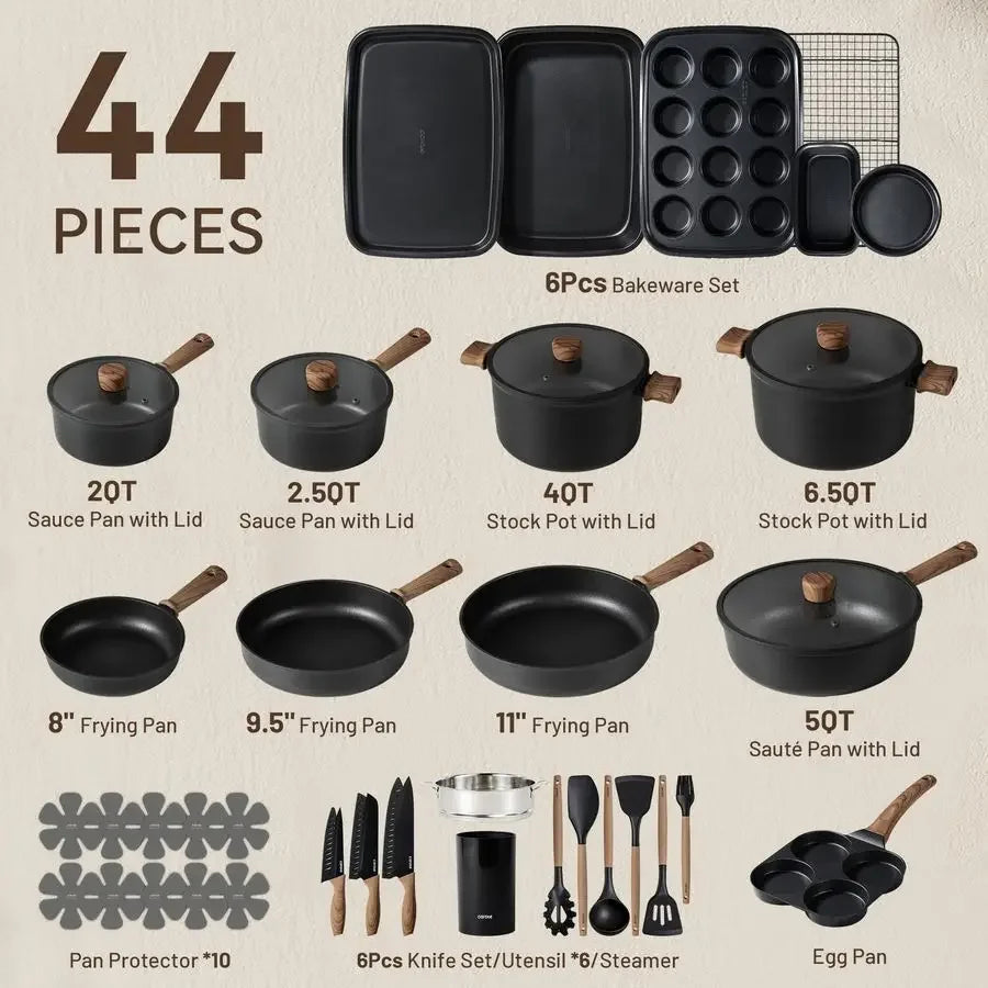 44pcs Nonstick Kitchen Titanium Cookware Sets, Nonstick Pots and Pans, Induction Cookware Set Kitchen Cooking Sets, Non Stick w