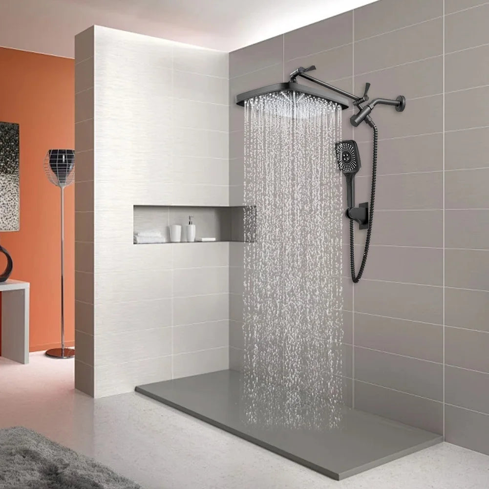 12 Inch Rainfall Fixed Shower Head/Handheld Shower Head Combo 3+1 Settings Top Spray Wall-Mount Shower Set In Wall Shower System