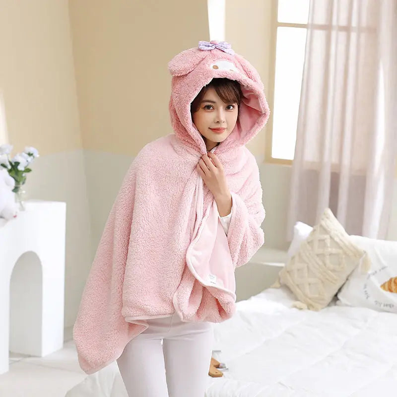 Cartoon My Melody Kuromi Cinnamoroll Cute Office Student Nap Blanket Blanket Hooded Poncho Blanket Air Conditioning Blanket Gift