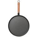 JUSTINLAU Cast iron Frying Pan Uncoated Flat-bottomed Pan Nonstick Steak Pancake Barbecue Baking Pan with Anti-scald Wood Handle