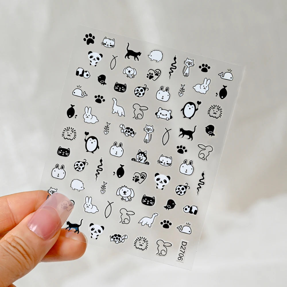1pc 5D Cute Jelly Pink Cat Paw Print Nail Sticker Lovely Kitty Puppy Dog Cartoon Embossed Relief Nail Art Sticker Manicure Decal