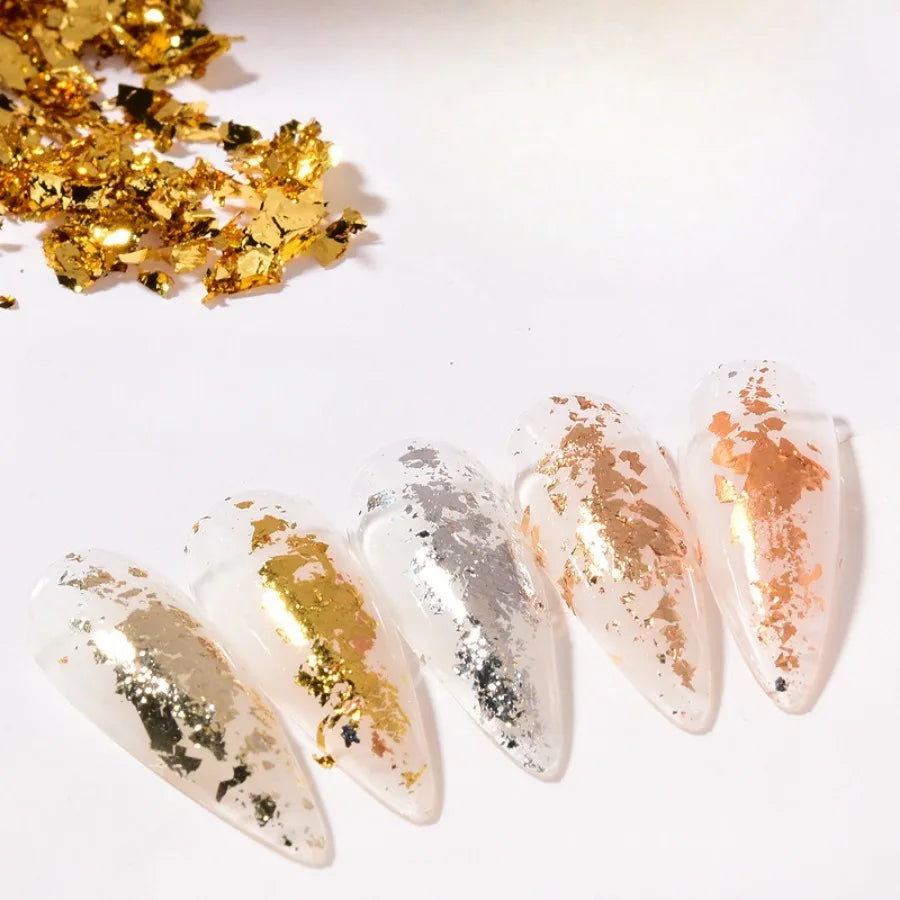 Hot Sale Nail Art Gold Foil Sheets - Golden Tin Foil Fragments + Glitter Stickers DIY Manicure Decals Set