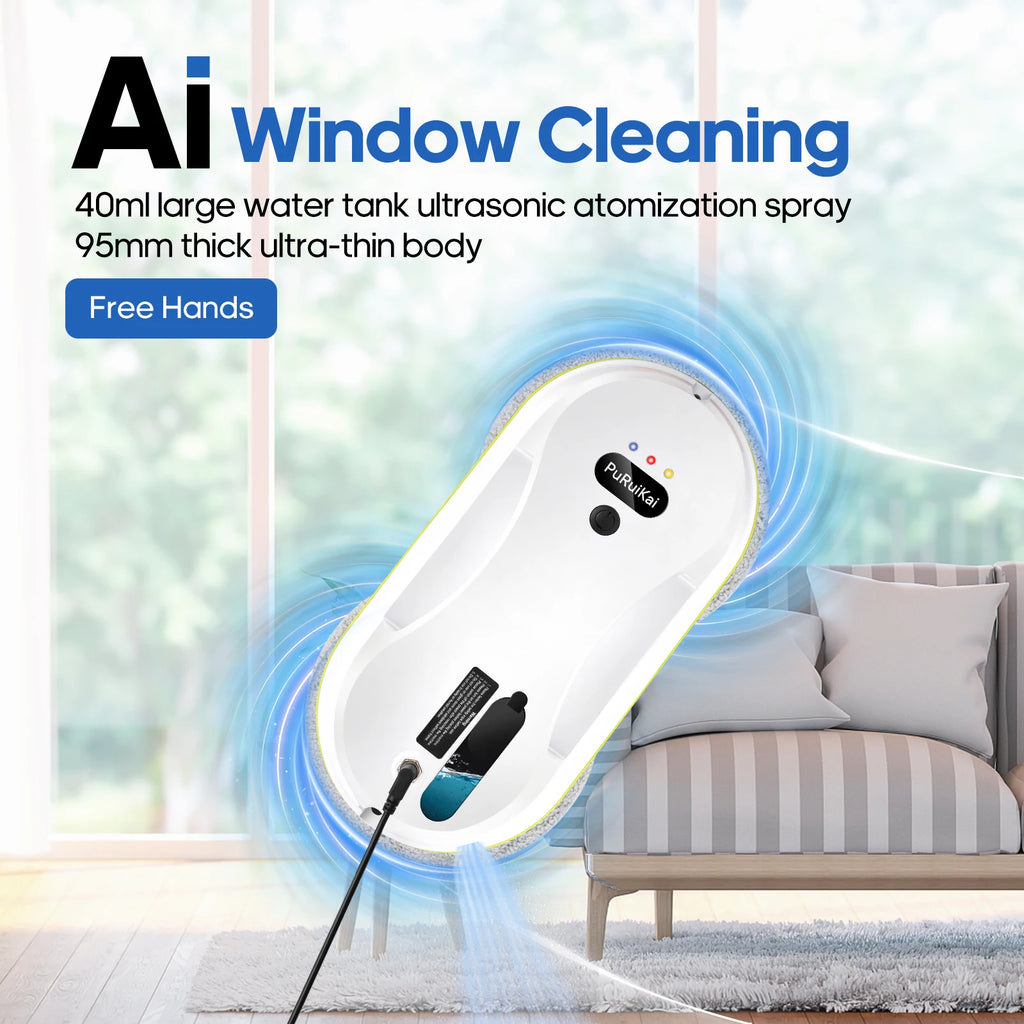 PuRuiKai Household Window Automatic Water Spray Cleaning Robot,With Intelligent Edge Detection System,Robot Glass Cleaner