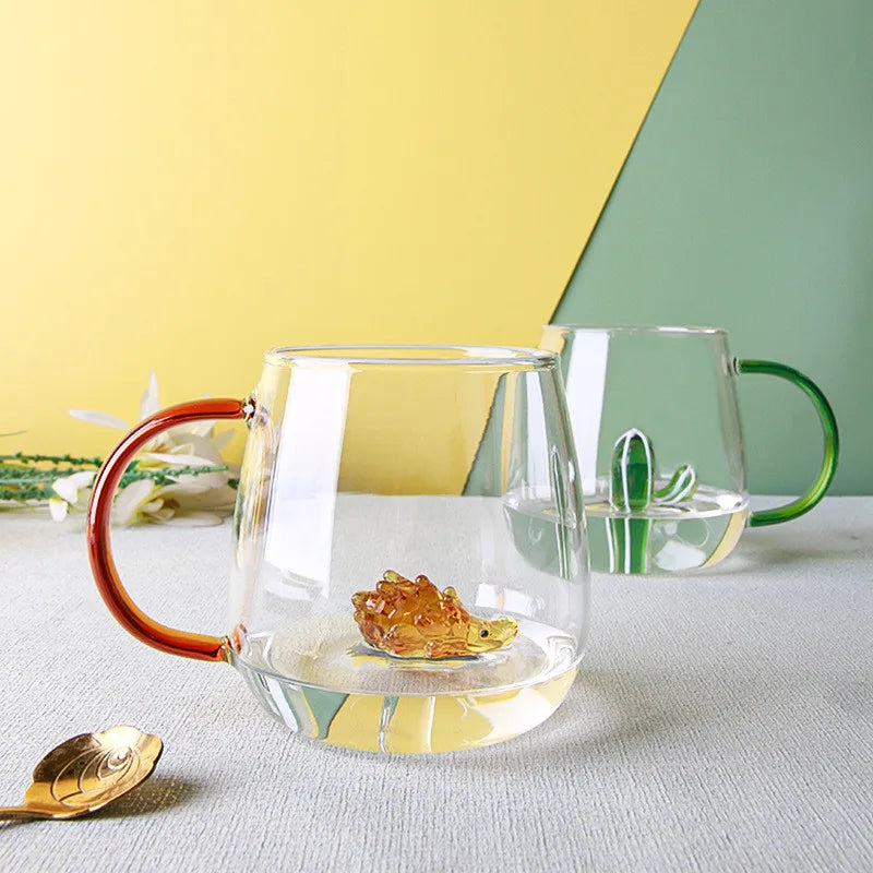 Creative 3D Animal Glass Cup With Handle Home Breakfast Cup Juice Coffee Transparent Mug Cute Tea Milk Water Wine Mug