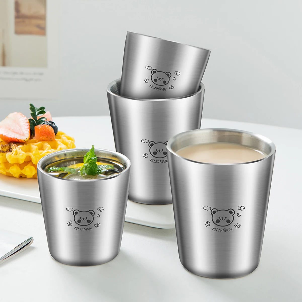 WORTHBUY Milk Cup With Scale Stainless Steel Double Layer Kid Milk Mugs Anti Scalding Kindergarten Drinkware Camping Cup Tea Mug