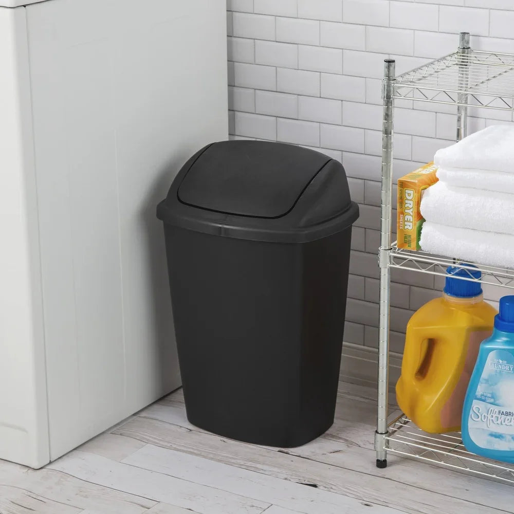 7.5 Gallon SwingTop Trash Can Plastic Wastebasket Indoor Kitchen Office Swing Lid Easy Clean Textured Surface BPA Free