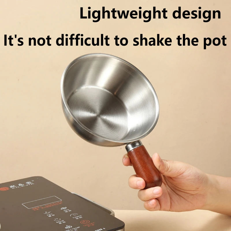 Stainless Steel Saucepan with Wood Handle, 14cm Mini Pot for Camping Dorm Kitchen, Portable Cookware