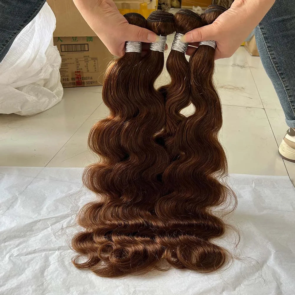 #4 Chocolate Brown Body Wave 10-30 Inch Honey Blonde Bundles Human Hair #4 Colored Brazilian Hair Weave Bundles Women Raw Hair