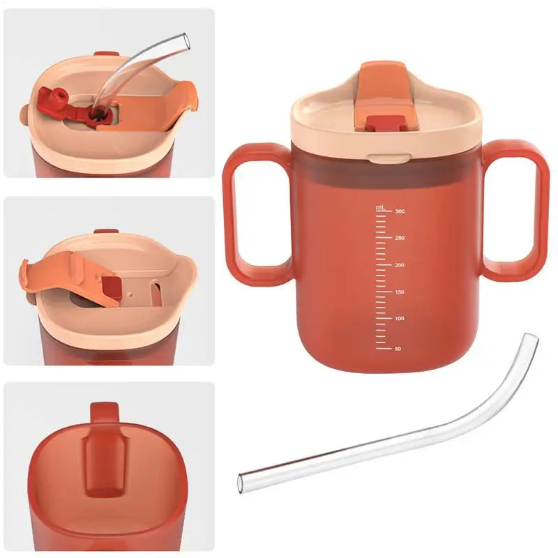 300ml Elderly Care Cup PP Water Cup With Handles Mugs With Straw Unspillable Cup Anti-choking Recovery Feeding Cup Drinking Cup
