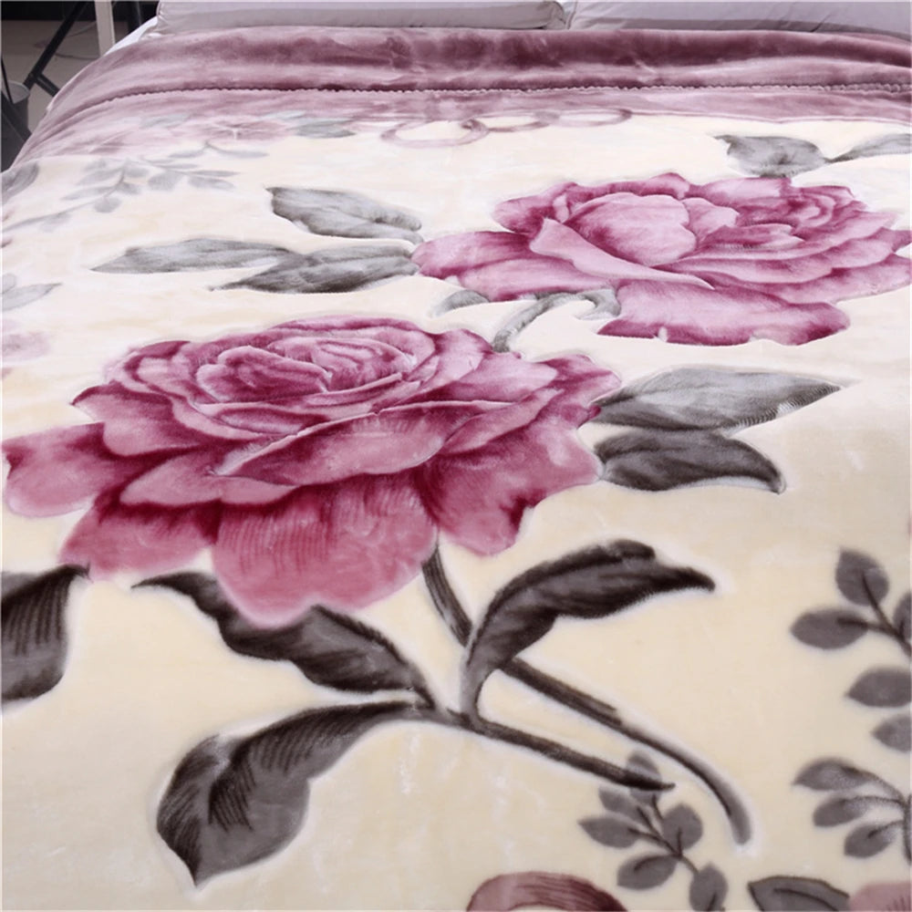 Korean Style Winter Raschel Mink Blankets Soft Warm Fluffy Double Layer Thick Weighted Blanket Winter Bedspread Plaid Blanket