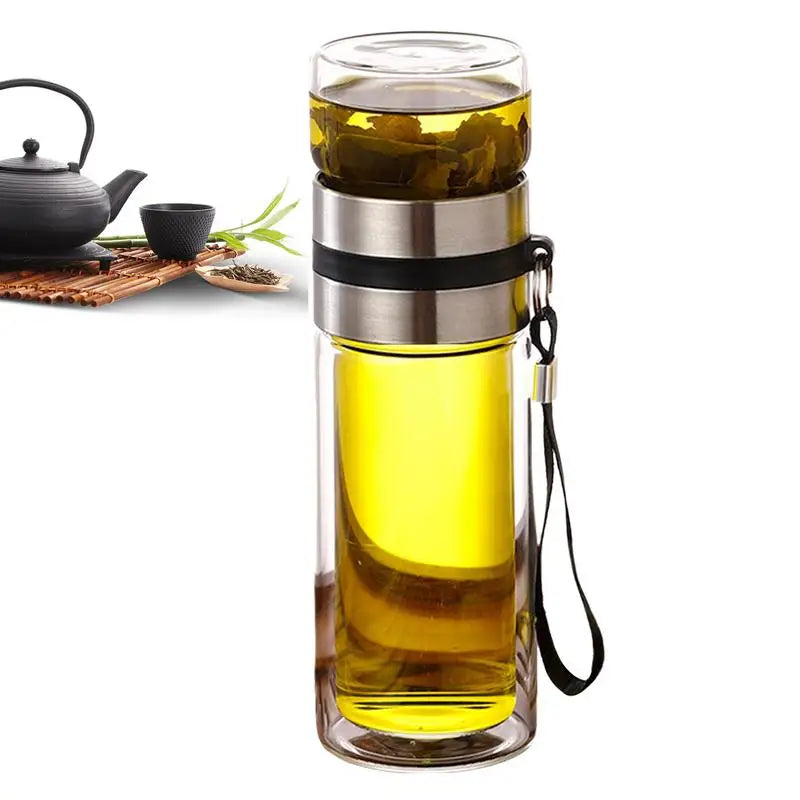 Water Bottle With Tea Separation Leak-Proof Travel Mug Double Wall Tea Cup Portable Infuser Water Bottle Water Separation Tea